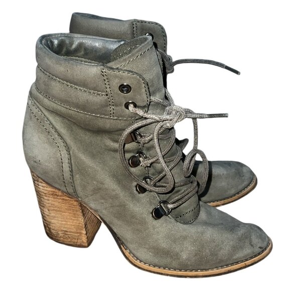Steve Madden Lace Up Suede Ankle Boots Sz 6 Womens Army Green Chunky Heel - Picture 1 of 16